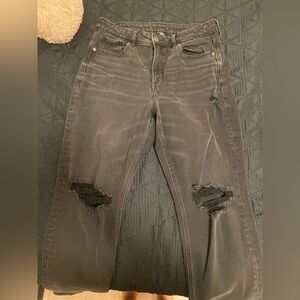American Eagle Outfitters Black Distressed Mom Jeans